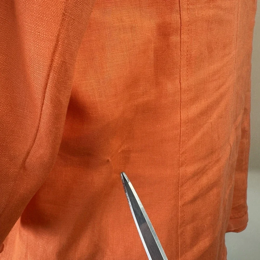 Kim‎ Rogers Petite Orange 100% Linen 3/4 Sleeve Blazer Jacket Womens PL